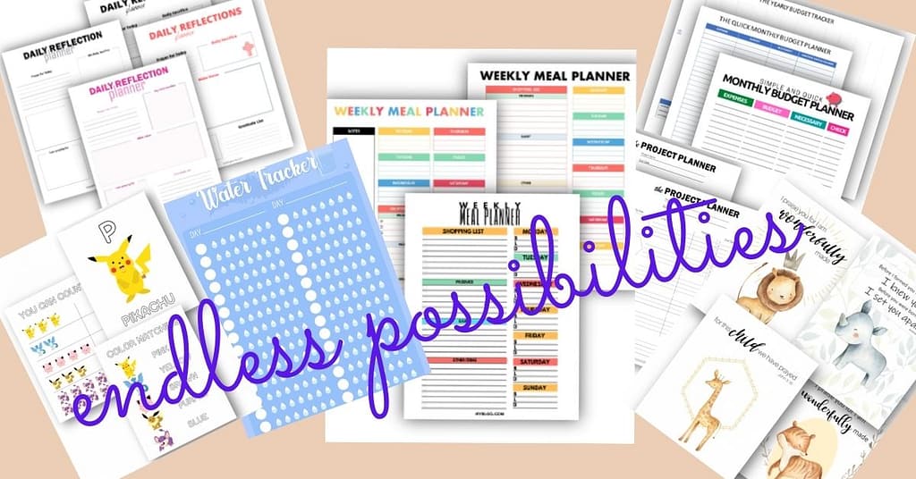 images of a variety of printables to show the possibilies