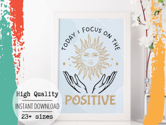 Today I Focus on the Positive with image of hands and sun